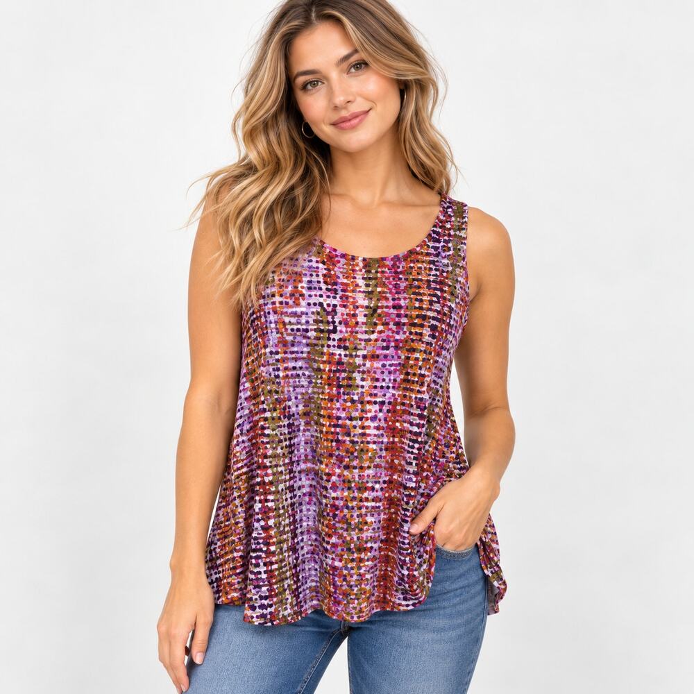 Susan Graver Liquid Knit Sleeveless Blouse Women's Size 1X Multicolor Office